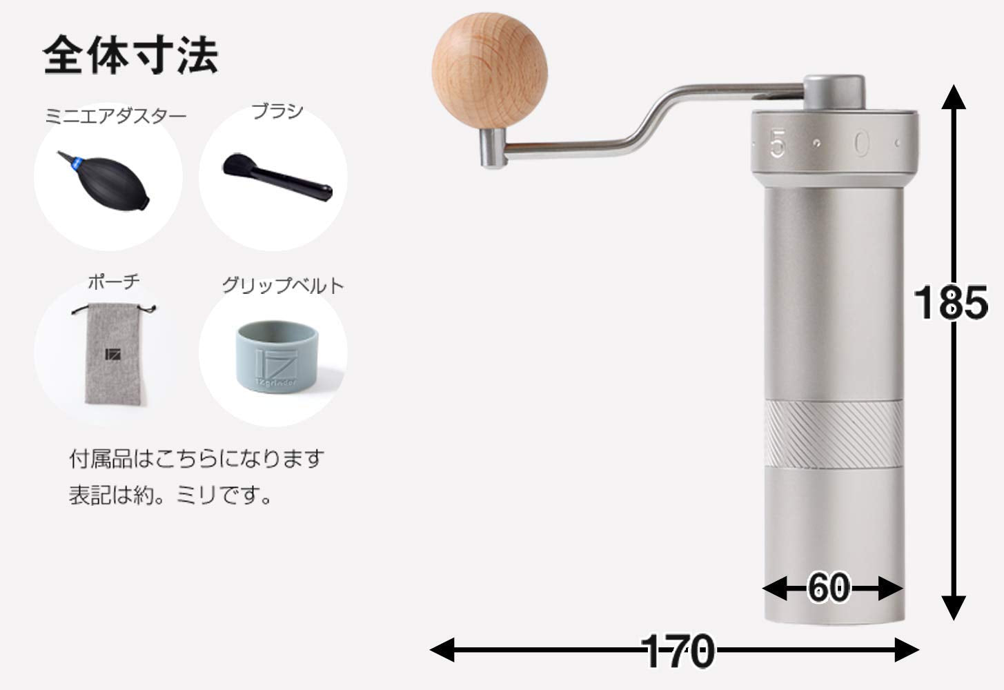 Zpro　全体寸法および付属品画像